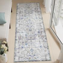 Alfombra Jinchan Runner 60x254 cm Lavable Vintage Azul Floral Alfombra Jinchan Runner 60x254 cm Lavable Vintage Azul Floral