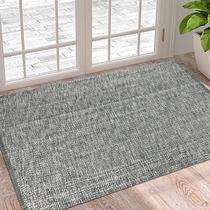 Alfombra LEEVAN 61x89 cm Algodón Gris/Crema Tejida Reversible