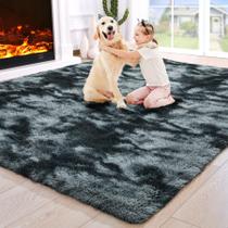 Alfombra Noahas 91x152 cm de Felpa con Teñido Anudado en Negro y Gris Alfombra Noahas 91x152 cm de Felpa con Teñido Anudado en Negro y Gris