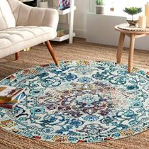 Alfombra Vintage Fácil de Cuidar, redonda de 152 cm, antideslizante y lavable