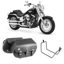 Alforge Bolsa Mala Lateral 64 Litros + Afastador Suporte Harley Davidson Fat Boy Par