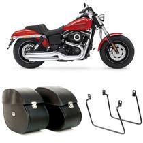 Alforge Bolsa Mala Lateral 64 Litros Chave + Afastador Suporte Harley Davidson Fat Bob Par