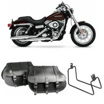 Alforge Bolsa Mala Lateral 80 Litros + Afastador Suporte Harley Davidson Dyna Par