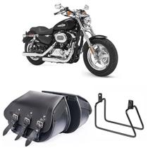 Alforge Lateral Bolsa Para Moto Custom 32L + Afastador Harley Davidson Xl 1200 Sportster