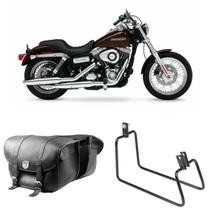 Alforge Mala Bolsa Em Couro 48 Litros Par + Afastador Suporte Moto Harley Davidson Dyna