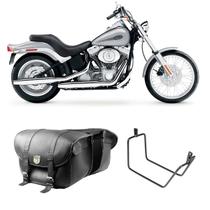 Alforge Mala Bolsa Em Couro 48 Litros Par + Afastador Suporte Moto Harley Softail STD FX