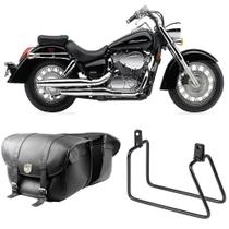 Alforge Mala Bolsa Em Couro 48 Litros Par + Afastador Suporte Moto Honda Shadow 750 - Tondin Forza