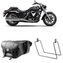 Alforge Mala Bolsa Em Couro 48 Litros Par + Afastador Suporte Moto Yamaha Midnight Star 950