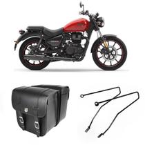 Alforge Mala Bolsa Lateral 44 Litros Quadrado + Afastador Suporte Royal Enfield Meteor 350 Par