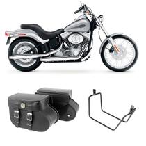 Alforge Mala Bolsa Lateral Botinha 36 Litros Par + Afastador Suporte Moto Harley Softail STD FX