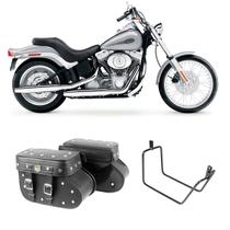 Alforge Mala Bolsa Lateral Botinha Cravo 36 Litros Par + Afastador Suporte Moto Harley Davidson Softail STD FX