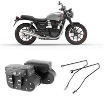 Alforge Mala Bolsa Lateral Botinha Cravo 36 Litros Par + Afastador Suporte Moto Triumph Bonneville T120