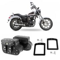 Alforge Mala Bolsa Lateral Botinha Cravos 36 Litros Par + Afastador Suporte Moto Dafra Horizon 150