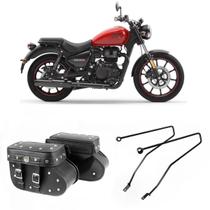 Alforge Mala Bolsa Lateral Botinha Cravos 36 Litros Par + Afastador Suporte Moto Royal Enfield Meteor 350