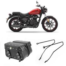 Alforge Mala Bolsa Lateral Cravo 36 Litros Par + Afastador Suporte Moto Royal Enfield Meteor 350