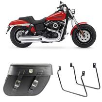 Alforge Mala Bolsa Losango Liso 64 Litros Par + Afastador Suporte Moto Harley Davidson Fat Bob