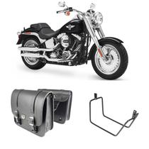 Alforge Mala Bolsa Pasta Lateral 20 Litros Par + Afastador Suporte Moto Harley Davidson Fat Boy - Tondin Forza