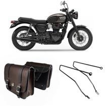 Alforge Mala Bolsa Pasta Lateral Marrom 20 Litros Par + Afastador Suporte Moto Triumph Bonneville T100