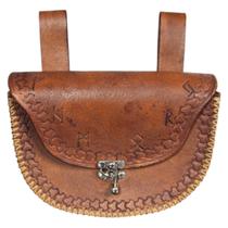 Algibeira Pouch Marrom Com Runas Couro Para Cintura