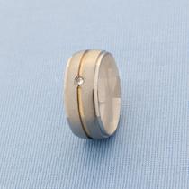 Aliança Aço Inoxidável Fosca n 16 Com Pedra E Filete Dourado 3066