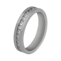 Aliança Aço Reta Anatômica 4mm Polida Cravejada Com Zircônias Aliança Aço Reta Anatômica 4mm Polida Cravejada Com Zircônias