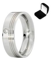 Aliança Anel Feminino Friso Risco Lateral Pedra Diamante Cz Aliança Anel Feminino Friso Risco Lateral Pedra Diamante Cz