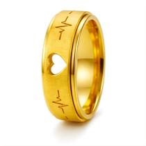Aliança Banhada Ouro 18k Coração Batimentos 6mm Luxo Casamento Noivado Presente Ideal