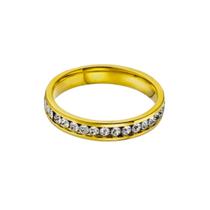 Aliança Casamento Dourada Ouro 18k Pedra Zirconia Branca 3mm Tradicional Anatomica Tungstenio