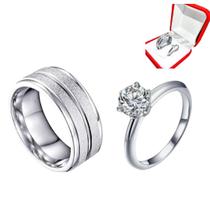 Aliança Compromisso Prata 6mm Friso Alto Brilho Namorados + Solitario 2mm Anel Prata Pedra Zirconia