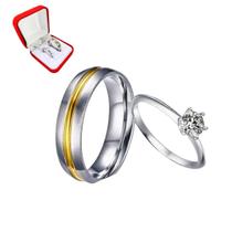 Aliança Compromisso Prata 6mm Friso Ouro Tradicional + Anel Prata 2mm Pedra Zirconia Branca Namoro