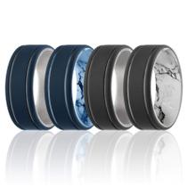 Aliança de casamento de borracha de silicone ROQ para homens, 9 mm, azul escuro, pacote com 4 Aliança de casamento de borracha de silicone ROQ para homens, 9 mm, azul escuro, pacote com 4