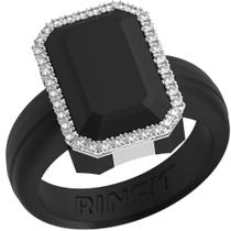 Aliança de casamento de silicone Rinfit Emerald Cut Black Silver 6 Aliança de casamento de silicone Rinfit Emerald Cut Black Silver 6