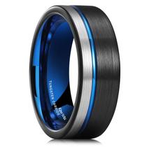 Aliança de casamento King Will Loop, anel de tungstênio preto de 8 mm para homens