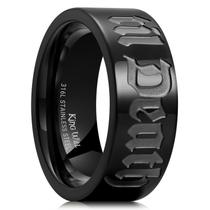 Aliança de casamento King Will Till Death 8 mm em aço inoxidável preta Aliança de casamento King Will Till Death 8 mm em aço inoxidável preta
