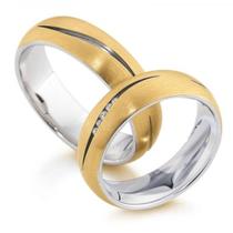 Aliança de Casamento ou de Noivado em Ouro Maciço Com a base em Prata de Lei - Duo Color 04 - Pipper Joias - Pipper Jóias