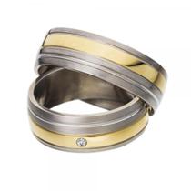 Aliança de Casamento ou de Noivado em Ouro Maciço Com a base em Prata de Lei - Duo Color 05 - Pipper Joias