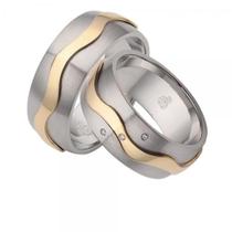 Aliança de Casamento ou de Noivado em Ouro Maciço Com a base em Prata de Lei - Duo Color 06 - Pipper Joias - Pipper Jóias