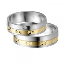 Aliança de Casamento ou de Noivado em Ouro Maciço Com a base em Prata de Lei - Duo Color 07- Pipper Joias - Pipper Jóias