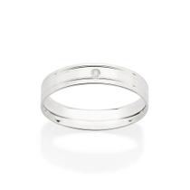 Aliança de namoro fina prata 925 casamento ou noivado anel de compromisso rommanel lisa 4 mm dois frisos zircônia 810215