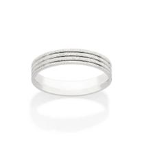 Aliança de namoro fina prata 925 casamento ou noivado anel de compromisso rommanel unissex diamantada 4 mm 3 frisos 8102