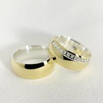 Aliança de Noivado e Casamento em Ouro com base em prata 8mm Always08 - Par Aliança de Noivado e Casamento em Ouro com base em prata 8mm Always08 - Par