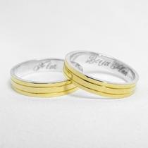 Aliança de Noivado e Casamento Revestida em Ouro 4mm Mari - Par Aliança de Noivado e Casamento Revestida em Ouro 4mm Mari - Par