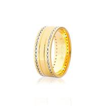 Aliança De Ouro 18K com 50 pontos de Diamante Anatômica 7 mm de largura