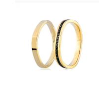 Aliança de Ouro Amarelo e Diamante Negro 2,50mm Aliança de Ouro Amarelo e Diamante Negro 2,50mm