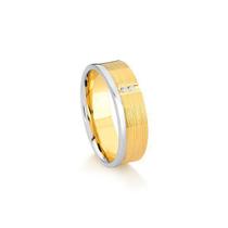 Aliança De Ouro Branco e Amarelo 18k Trabalhada e com 2 Pontos de Diamante Aliança De Ouro Branco e Amarelo 18k Trabalhada e com 2 Pontos de Diamante
