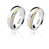 Aliança de Prata 925 Com Filete de Ouro e Pedra AL98 Aliança de Prata 925 Com Filete de Ouro e Pedra AL98