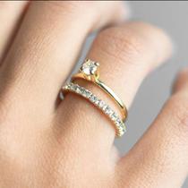 Aliança e Anel Solitário Banhados de Ouro 18k com Pedra de zircônias