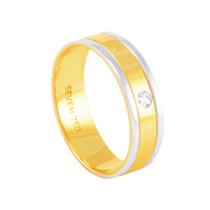 Aliança em Ouro 18K Bicolor Feminina com Diamante - AU1182