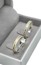 Aliança Namoro Compromisso Prata 950 Filete+ Anel Solitário