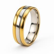 Aliança Noivado Banhado Ouro 18k 6mm Casal Friso Prata Luxo Anel Casamento